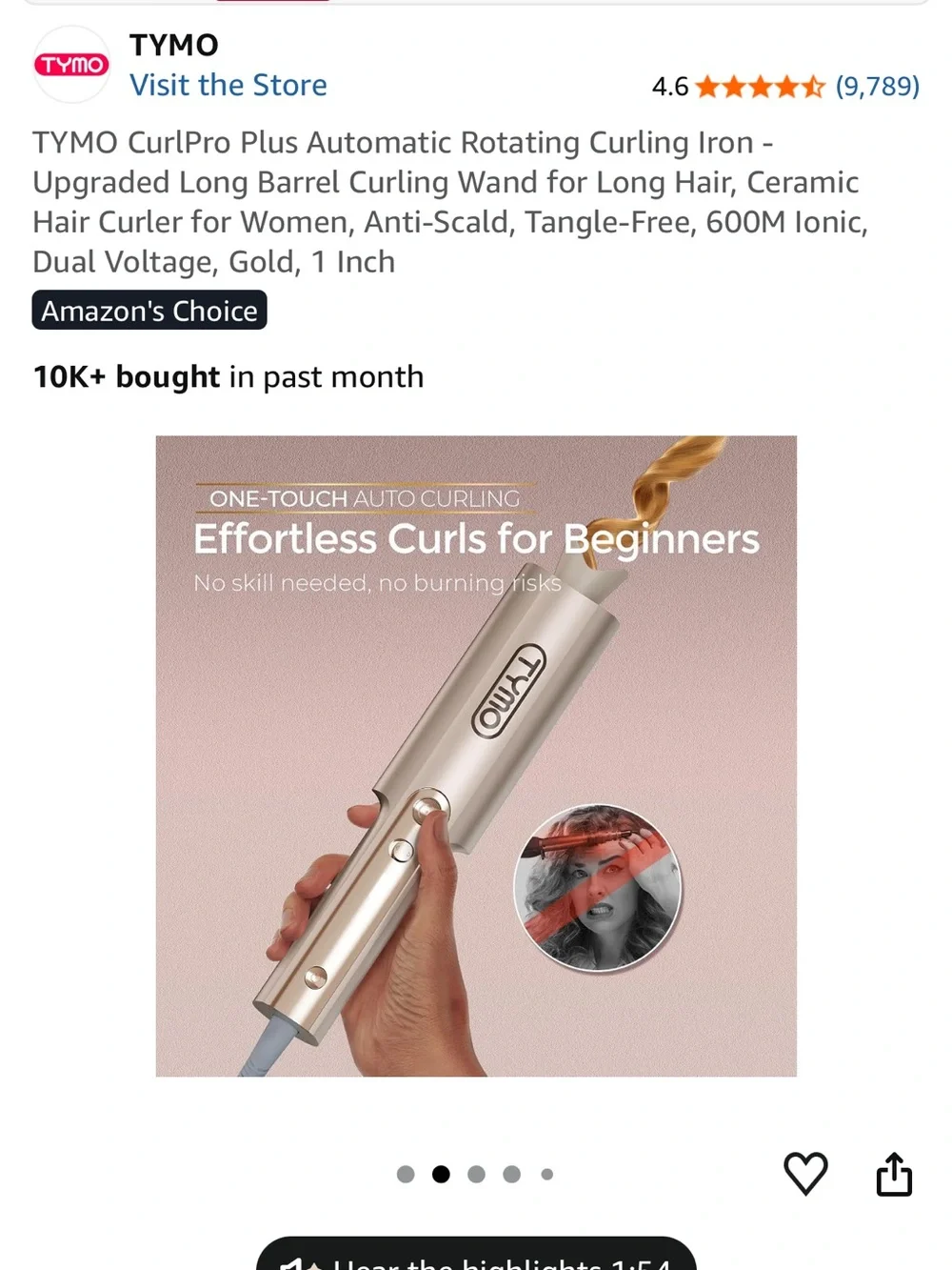 TYMO Gold CurlPro Plus Automatic Rotating Curling Iron